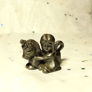 Pewter Little girl and Baby Unicorn Figurine